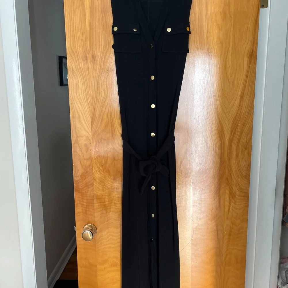 Boston Proper Black Beyond Travel Belted Side Slits Maxi Dress Sz S 6-8 - Picture 3 of 14